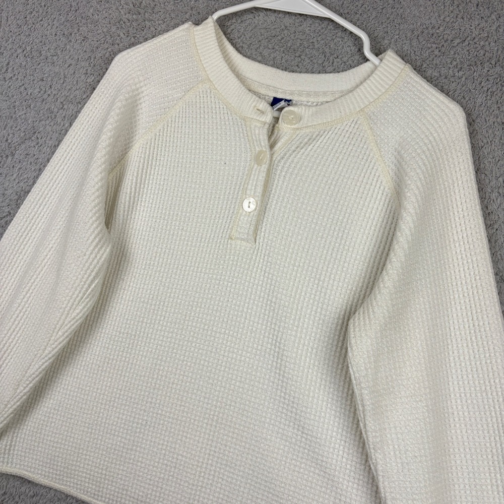 Old Navy Thermal Womens Medium White Henley Shirt Waffle Knit Long Sleeve Raglan